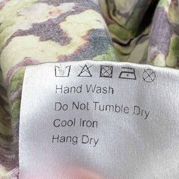 O.P.T  Midi Dress Smock Floral Watercolor Yellow Purple V-Neck Size Small - Picture 10 of 11